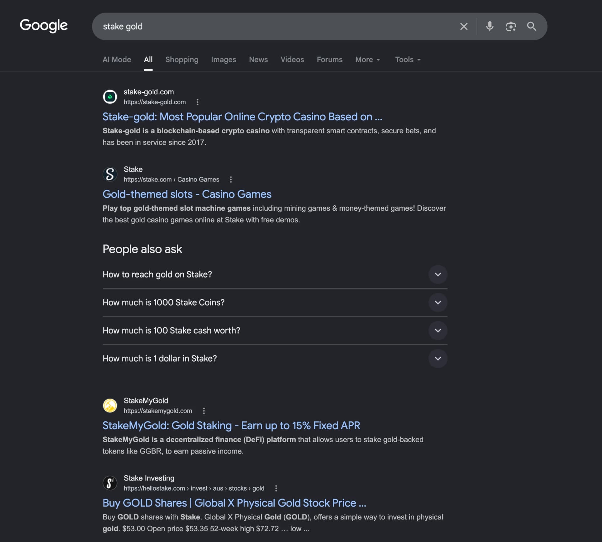 Stake Gold search ranking result